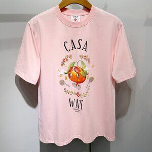 Casablanca Pink Casa Way Cartoon Orange Tennis Graphic Print T-Shirt